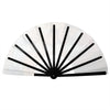 A white folding fan with black ribs, designed for custom photos and names.
