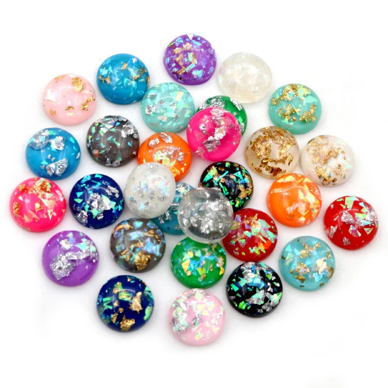 Mixed Color Resin Cabochons with Metal Foil Backing for Jewelry Making