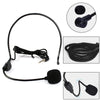 A black wired headset microphone with an adjustable boom and earphone cable shown in various views.