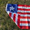 A decorative banner displaying the flag of Liberia, featuring blue, white, and red stripes and a white star on a green lawn.