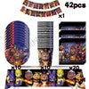 A kit of 42 Freddy Fazbear themed birthday party supplies including various animatronic figures and decorations.