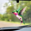 Colorful acrylic hummingbird suncatcher hanging ornament with iridescent green and pink feathers