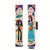 A vertical banner featuring a Mexican skull playing a guitar surrounded by floral and decorative motifs.