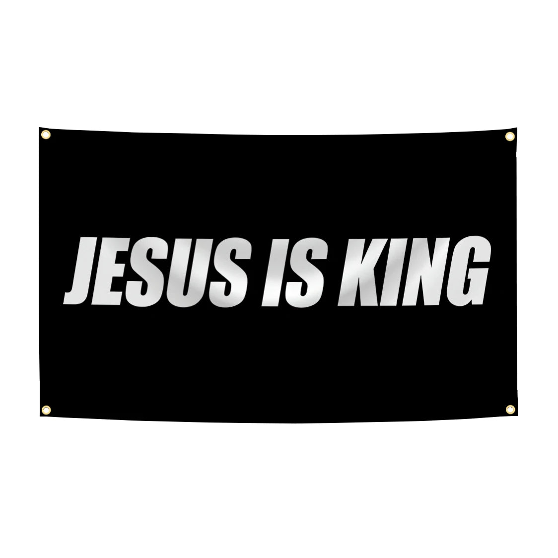 Black banner with white text that reads Jesus is King
