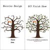 Deux panneaux montrant les options de design et de finition DIY pour une impression personnalisable d'arbre d'empreintes digi