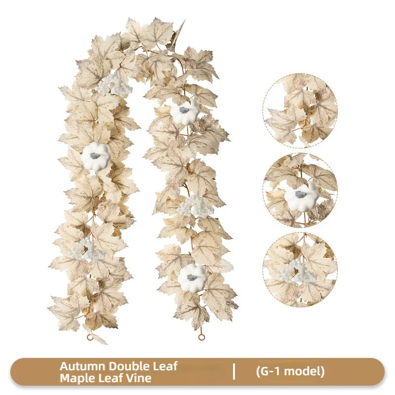 Autumn Double Leaf Maple Leaf Vine garland in beige and white tones