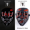 A black glowing LED mask featuring a menacing face design with red and white light patterns.
