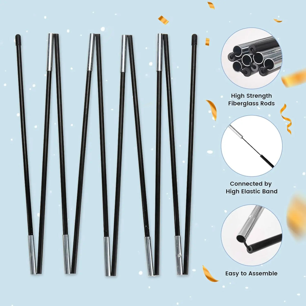 A set of black fiberglass rods for a table balloon arch kit shown with instructions.