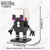A black and white LEGO-style minifigure model of a character with purple accents standing on a base.