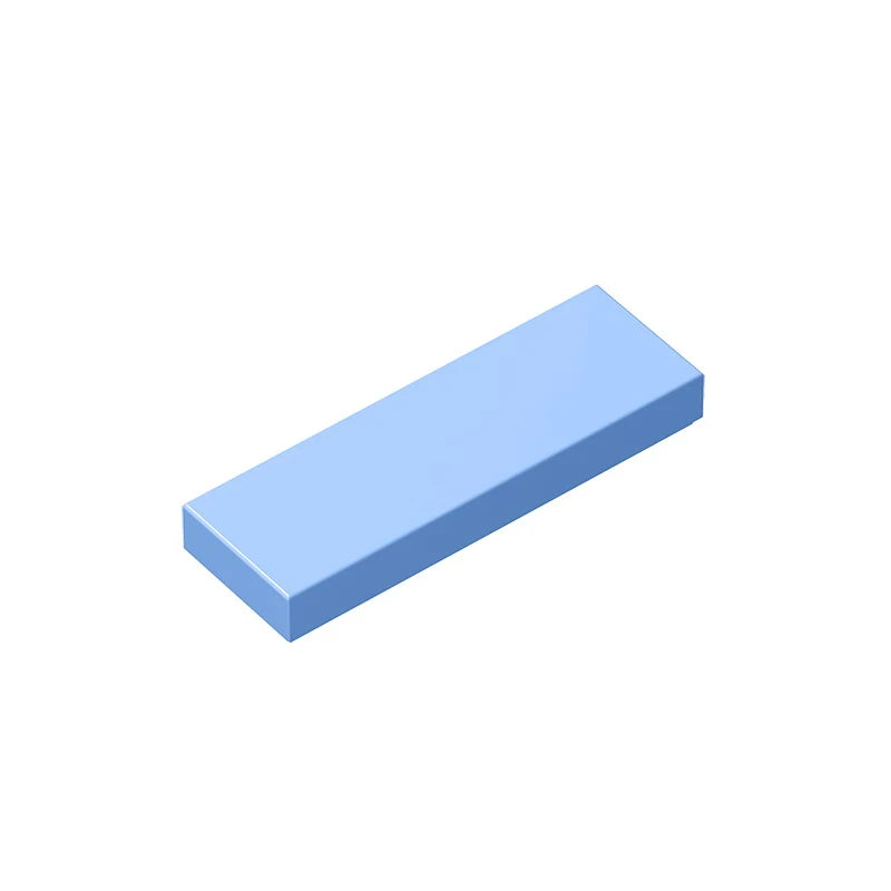 A smooth, light blue building brick, rectangular in shape.