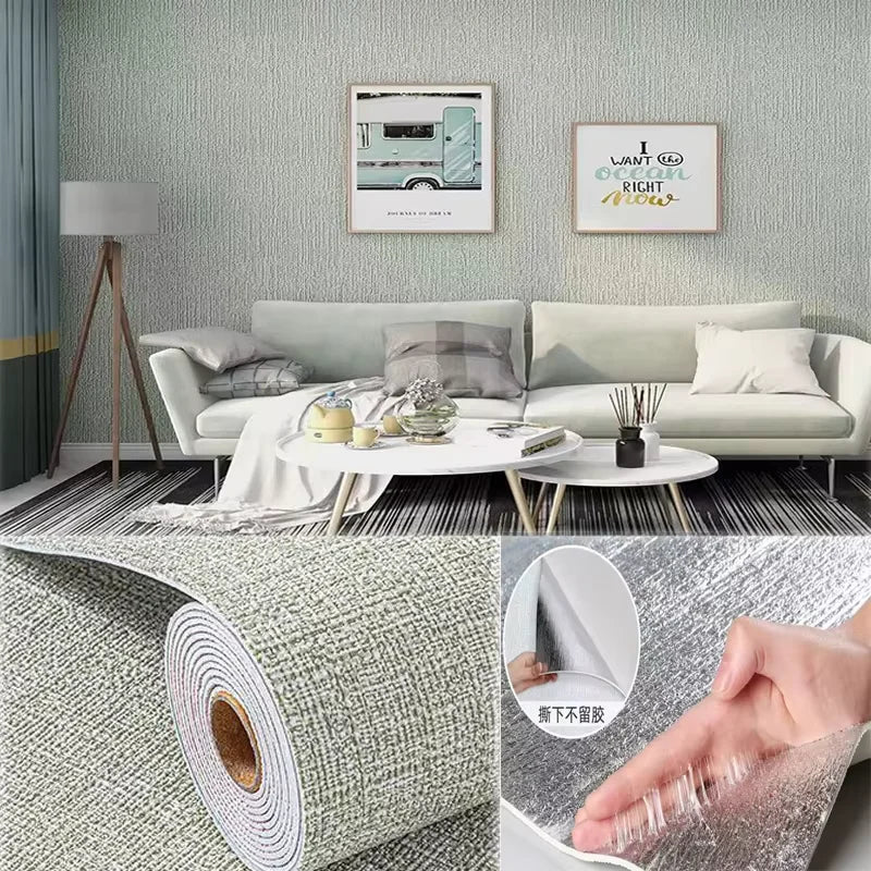 Gros plan de stickers muraux auto-adhésifs imperméables en 3D appliqués sur une surface texturée.