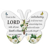 White acrylic butterfly decor featuring a scripture verse about trusting in the Lord