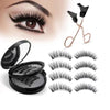 A set of magnetic eyelash kits featuring 8 pairs of natural false lashes and a metal lash curler tool.