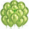 A cluster of glossy sage green latex balloons floating together.