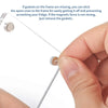 A hand is shown attaching a clear acrylic photo frame magnet to a glass surface, illustrating how to remove or secure the gas