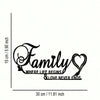 Black metal wall decor featuring the text Family where life begins and love never ends