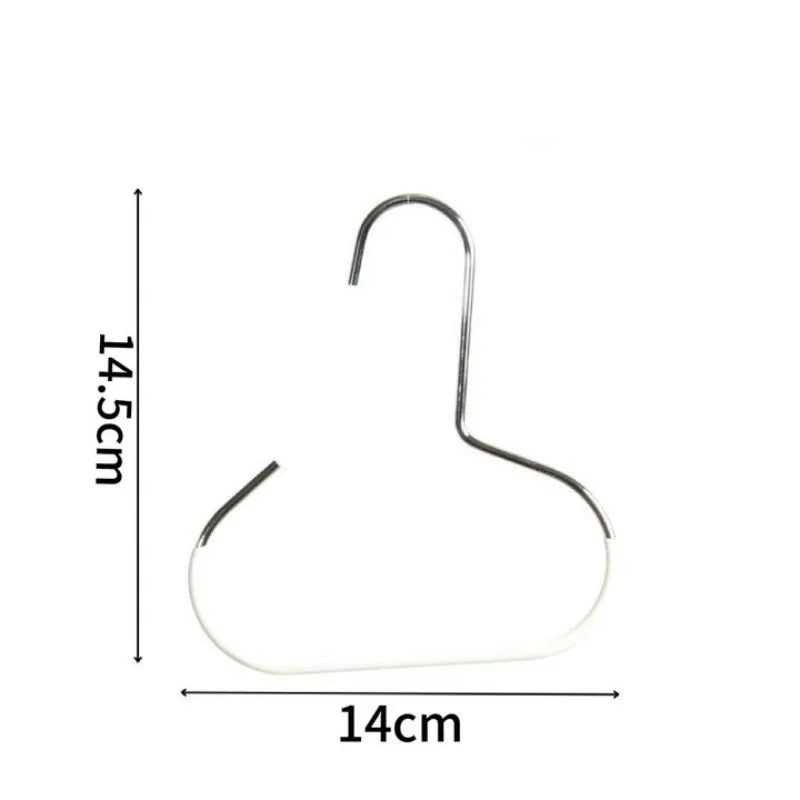 Silver hat organizer rack with a hook and a curved frame for closet storage