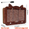 Coffre-épargne en bois, forme rectangulaire avec des fentes pour les pièces, mesure 14,6 cm de long.