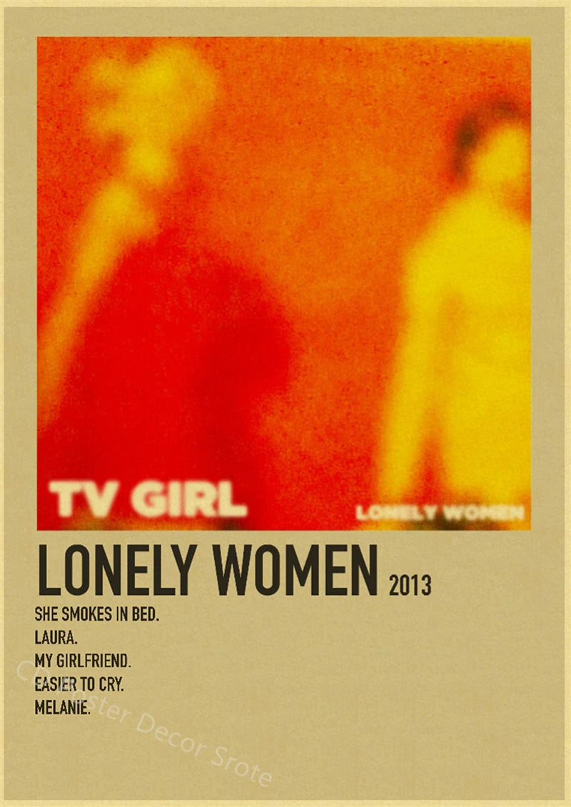 A vintage-style poster featuring a silhouette of a woman against an orange background with the text Lonely Women 2013 and son
