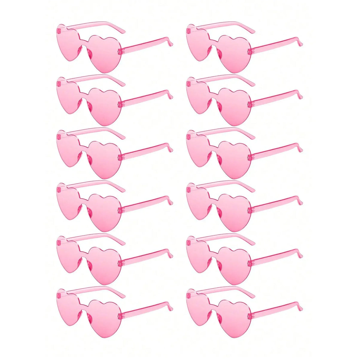 A set of pink heart-shaped rimless sunglasses for women and men.