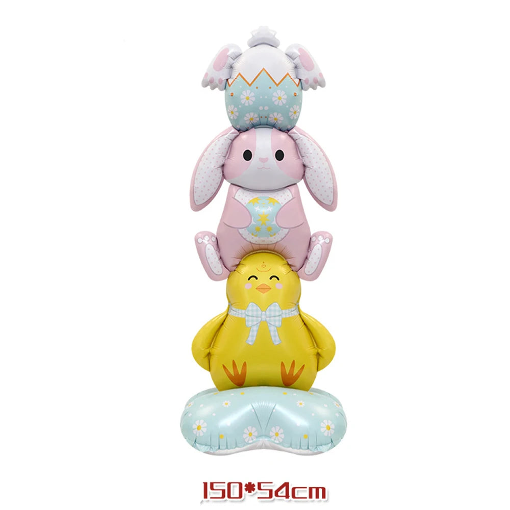 A set of foil balloons featuring a pink bunny and a yellow chick on a light blue cloud.