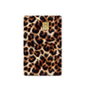 A card cover featuring a leopard print design with a gold-colored card slot.