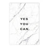 A white marble background with a gray crack pattern featuring the motivational quote YES YOU CAN.