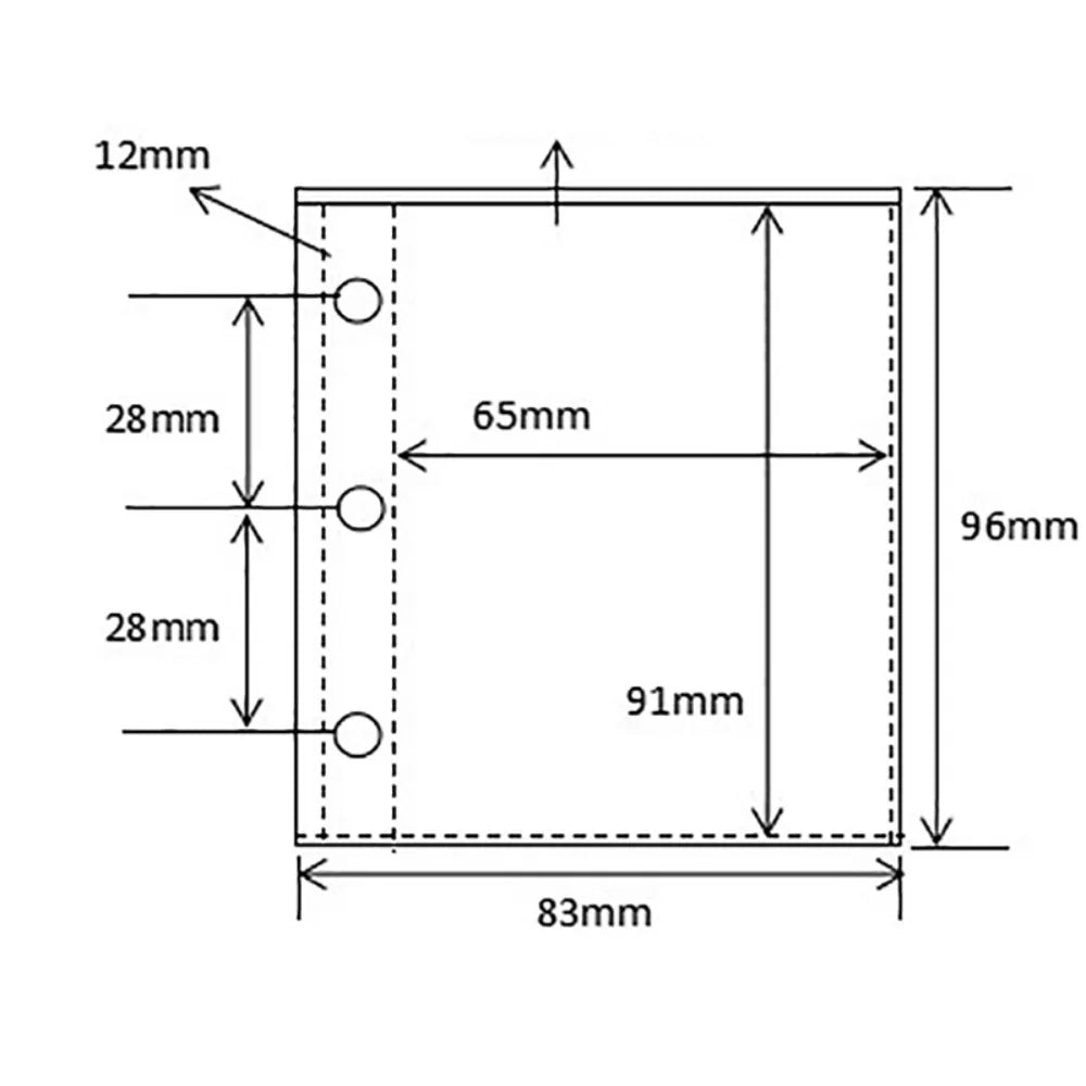 Technical drawing of a transparent photocard album with a mushroom hole design showing dimensions.