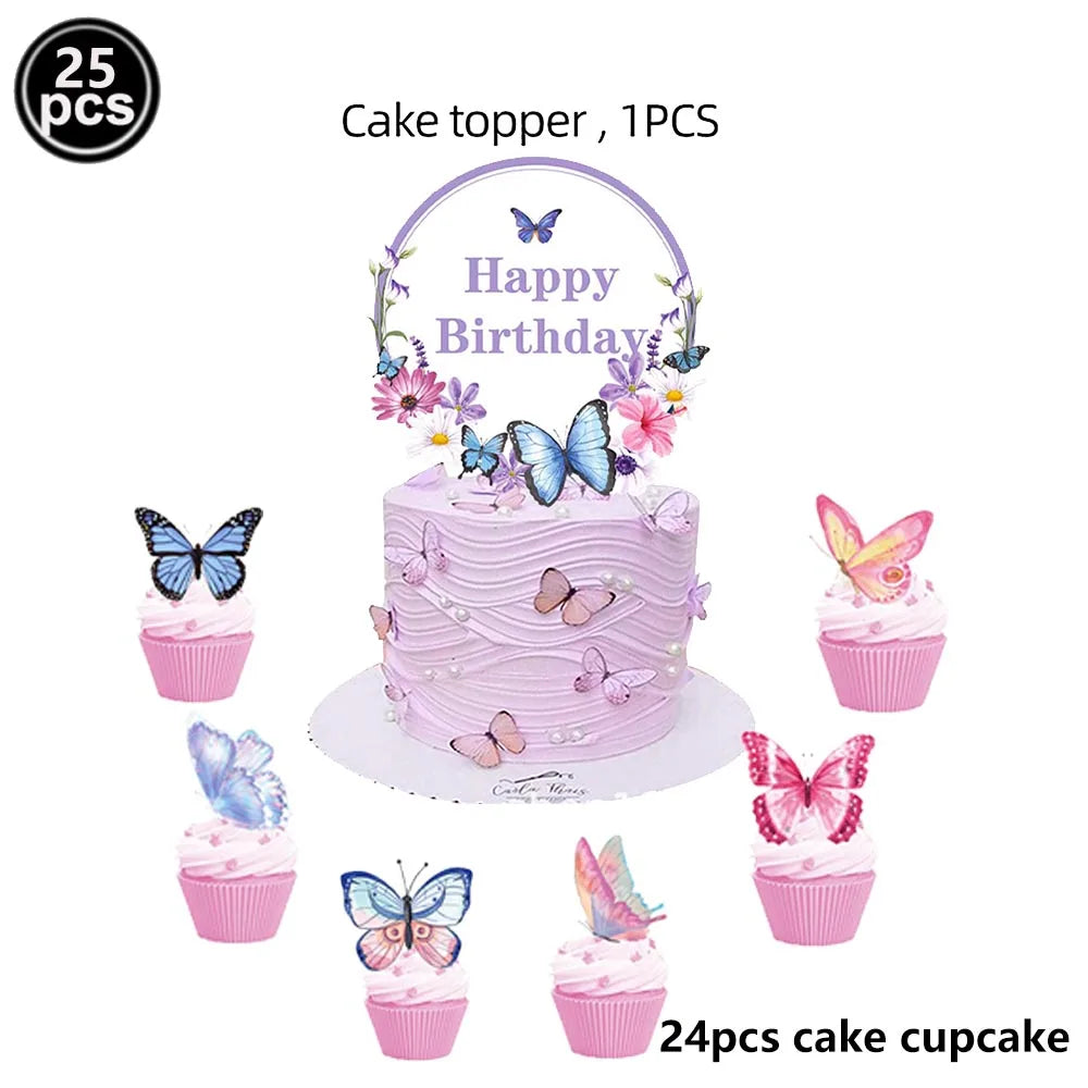 Butterfly Party Supplies Disposable Tableware Set for Birthday & Baby Shower