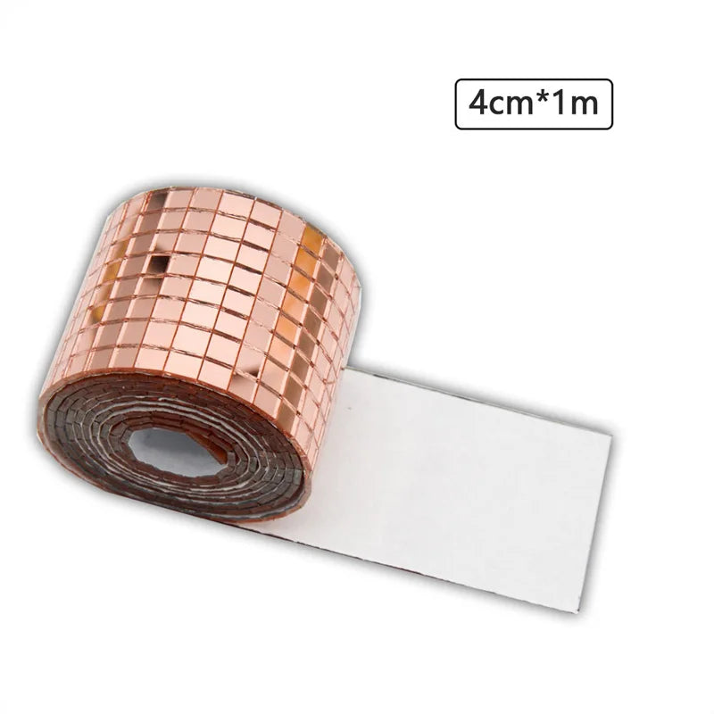 Roll of copper-colored 3D mirror mosaic wall tiles measuring 4cm by 1m