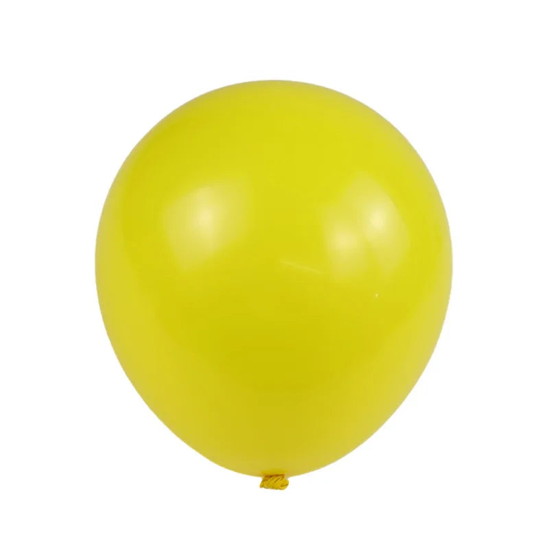 A single, round, bright yellow latex balloon.