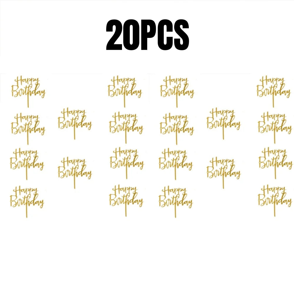 20 pieces of gold and black happy birthday acrylic cake topper letters