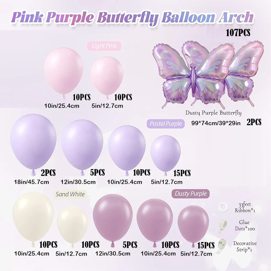 Butterfly Balloon Garland Arch Kit in Soft Pastel Colors