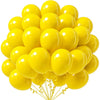 A cluster of bright yellow latex party balloons tied together with strings.