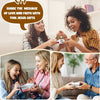 Three women smiling while holding a Positive Jesus crochet doll and encouragement card