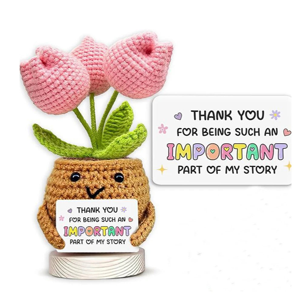 Handmade Crochet Tulip & Sunflower Potted Plant Set
