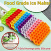 A variety of colorful grid silicone molds for making ice cubes and honeycombs