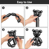 Four steps showing how to assemble a matte black latex balloon animal decoration.