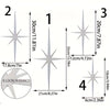 A set of four modern metal star wall art pieces shown in different angles and sizes.