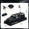 A black Storm Chaser Tornado Interceptor armored car model with a rotating spotlight and antenna.