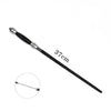 A long, black metal-tipped magic wand with a decorative handle and a circular inset showing the tip.