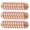 A set of round, rose gold mirror acrylic happy birthday cake toppers.