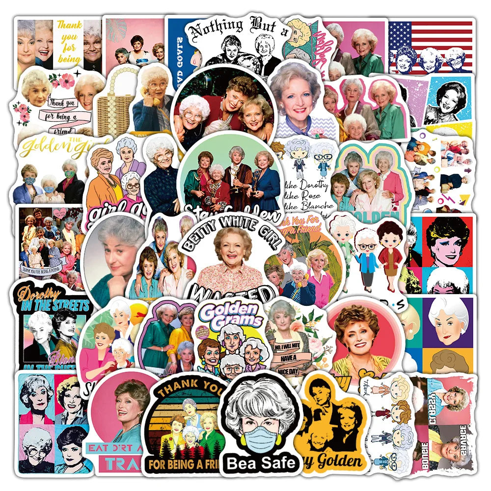 A collection of stickers featuring characters and scenes from The Golden Girls television show