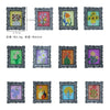 A collection of miniature framed wall art featuring floral designs in various colors and styles.