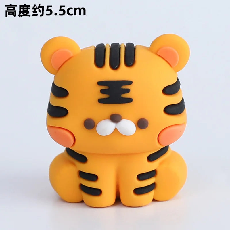 An orange tiger-shaped decoration with black stripes and white facial features.