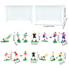 Set of football birthday cake toppers featuring soccer players and field decor in white.