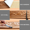 Close-up view of a brown textured self-adhesive trim border for home decor showing different application methods.