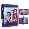 A purple photo album binder featuring a Hunter X Combat Bonds theme with a clear plastic cover and a keychain.