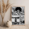 Framed black and white print of Attack on Titan imagery featuring a character and Japanese text