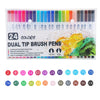 A set of 24 dual tip brush pens featuring various colors for art and design work.